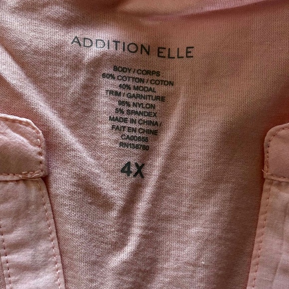 TOP, SHEER LACE SLEEVES, PEACHSKIN, SIZE 4X, JERSEY BODY, ADDITION ELLE, - Picture 4 of 9